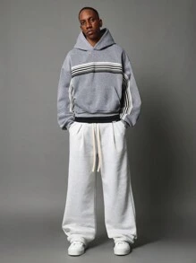 SUMWON Striped Detail Pullover Hoodie With Large Kangaroo Pocket Streetwear Casual Winter Fall Athleisure Active Sporty Urban Daily Comfort