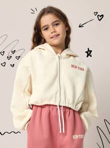 SUMWON Tween 女孩舒适短款拉链连帽衫和运动裤 2 件套 - 粉色 - 查看 3