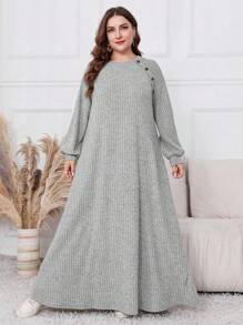Al Najma Robe maxi en polaire oversize pour femmes avec boutons devant, manches longues, style simple et décontracté, patchwork