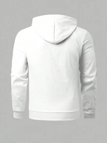 Manfinity Homme Men's Front Zipper Long Sleeve Letter Print Minimalist Hoodie Spring And Autumn Jacket, Men Zip Up Hoodie, Hoodie, Men Graphic Hoodie - White - View 2