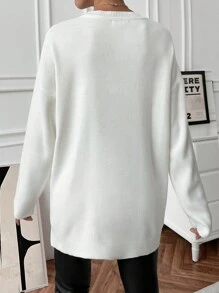 EURMUSE 纯色纽扣装饰侧按扣圆领休闲套头衫 - 杏色 - 查看 2