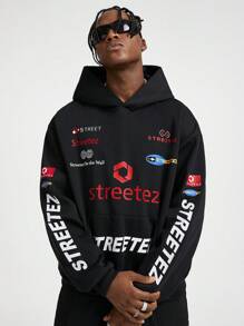 Manfinity VCAY Sudadera con capucha de manga larga holgada con estampado de letras para hombres, para otoño e invierno