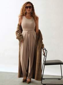 SHEIN Unity Women's Elegant Khaki Color Jumpsuit, Autumn/Winter - Khaki - View 3