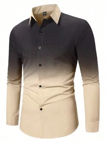 Manfinity Homme Camisa casual de negócios de manga longa com gradiente de cor para homens, outono