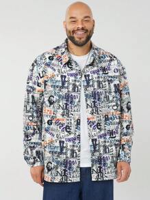 Manfinity VCAY 大码男士宽松字母印花长袖梭织衬衫 - 彩色 - 查看 4