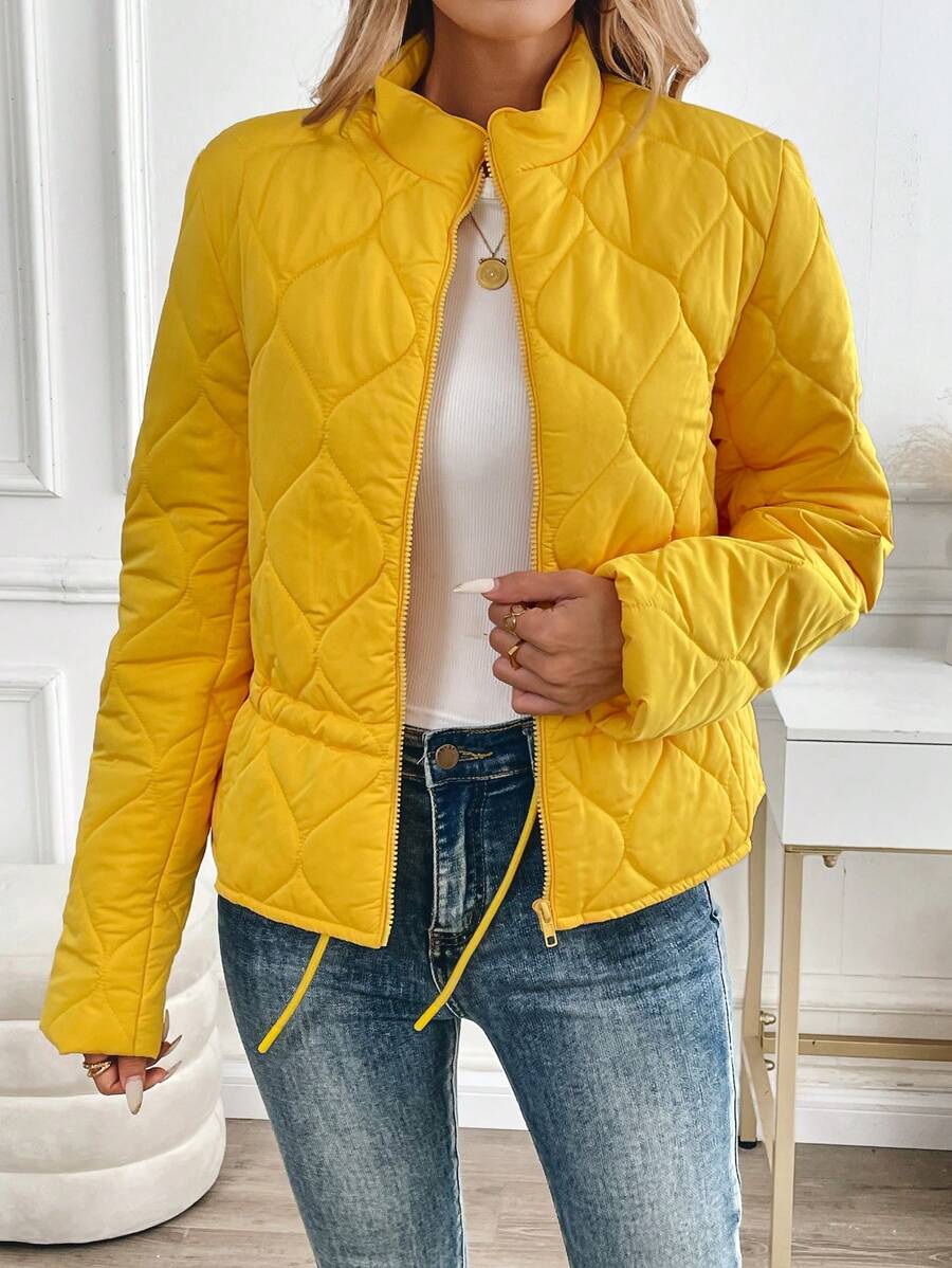 SHEIN Clasi Women's Light Weight Warm Yellow Short Down Jacket, Winter