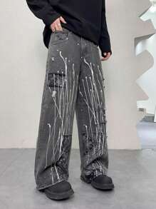 Manfinity EMRG Men's Casual Pocket Printed Simple Jeans For Daily Wear