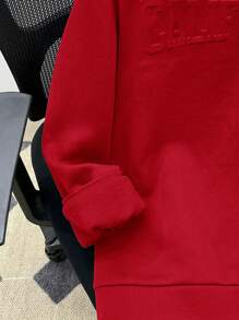 SHEIN Teen Boys' Casual Hooded Sweatshirt With Embossed English Text, Green, Long Sleeve, Suitable For Autumn, Winter, School, Home, Daily Wear, Sports, Birthday Party, Outings, All-Match & Versatile