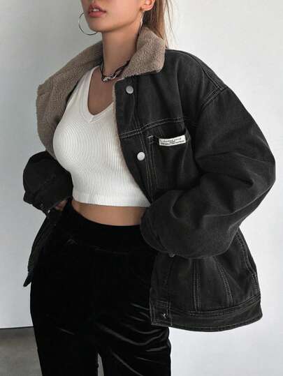 DAZY 女式休闲户外保暖羊毛夹克，前扣式，秋冬