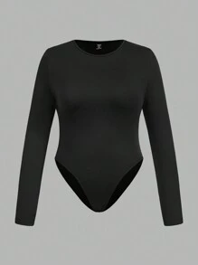 SHEIN EZwear 3Pcs/Set Plus Size Women Casual Leopard & Solid Color Long Sleeve Round Neck Bodysuit For Spring & Autumn, For Winter - Multicolor - View 3