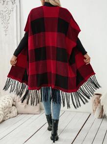 SHEIN LUNE Cárdigan con borlas y estampado de cuadros para mujeres, moda de otoño/invierno