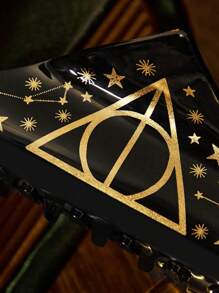 HARRY POTTER X SHEIN 1 Pc Black Gold Geometric Pattern Hair Claw,Gifts,Deathly Hallows Hair Claws, Hair Clamps, Hair Clutch, Back To School - Black - View 5