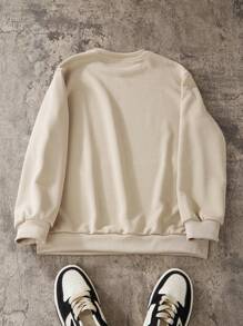 青少年男孩卡通印花圆领运动衫，复古独特的美式风格，2024 年春秋新品系列，适合圣诞节 - 卡其色 - 查看 2