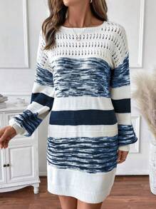 SHEIN LUNE Vrouwen ronde hals lange mouw effen kleur patchwork casual cropped trui jurk
