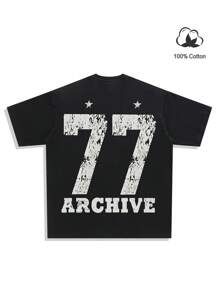 Manfinity EMRG 男士圆领短袖数字图案 T 恤，休闲日常穿着，街头穿着，男朋友礼物，外出穿着 - 黑色 - 查看 4