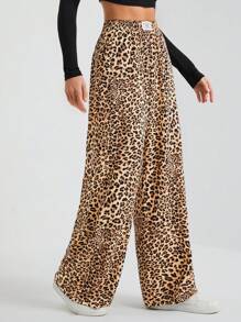 SHEIN Tall Quần ống rộng nữ kiểu dáng đường phố, chất liệu dệt họa tiết da báo. - Nhiều màu - Xem 6