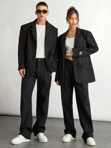 Manfinity INSISELF Set de 2 piezas Traje de chaqueta con hombros acolchados y pantalones rectos de ajuste amplio para hombre