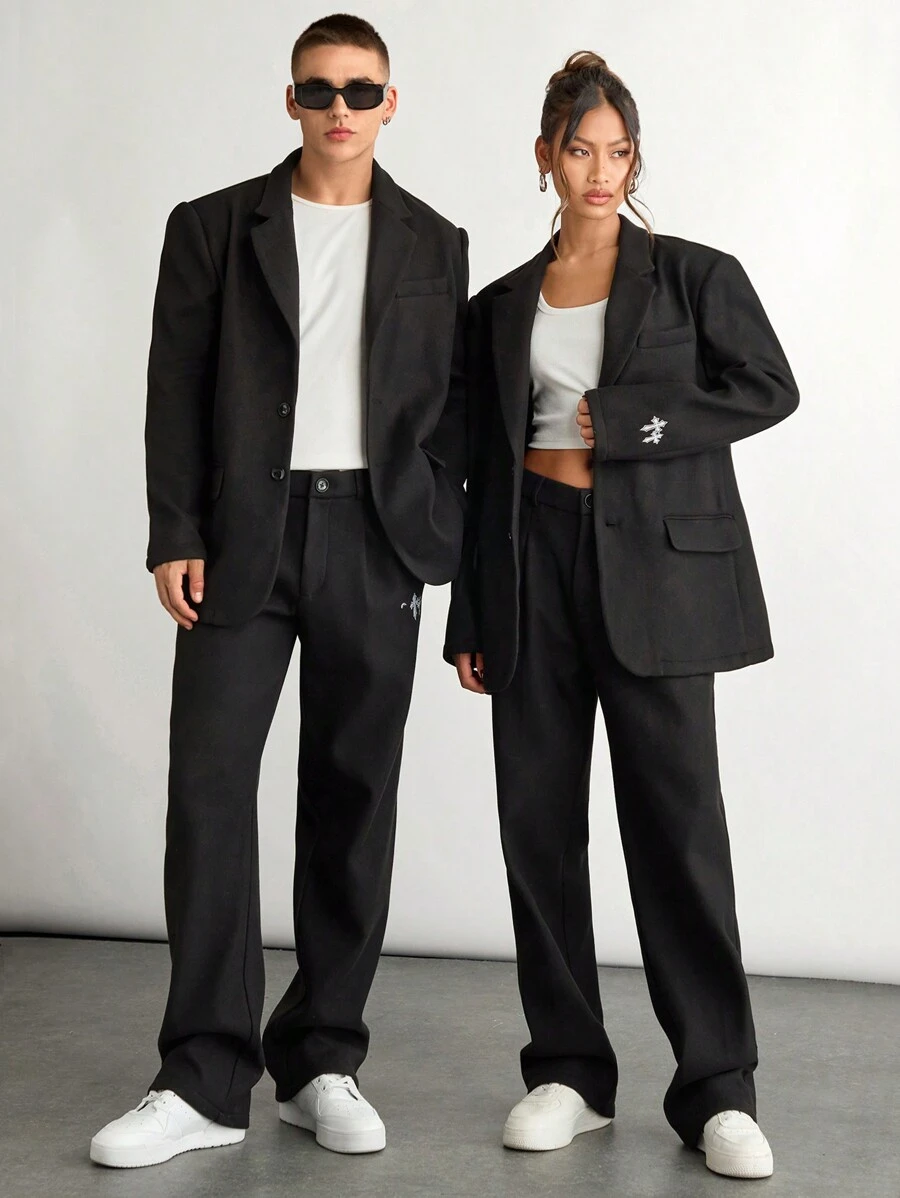 Manfinity INSISELF Set de 2 piezas Traje de chaqueta con hombros acolchados y pantalones rectos de ajuste amplio para hombre
