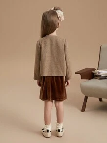 PrepCrw Young Girls' Academy Style Fitted Round Neck Double Breasted Jacket, Autumn/Winter - Apricot - View 2