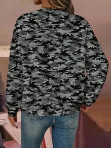 Polina Brazil Artist Women Camo Print Casual Crew Neck Sweatshirt, Suitable For For Holiday, Vacation, Spring, Festival, For Workout, Ibiza Fits