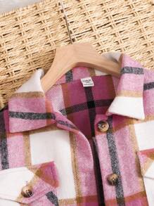 SHEIN TEENgirl Plaid Pink Jacket With Black Leginsy Swobodny strój szkolny/uliczny, powrót do szkoły