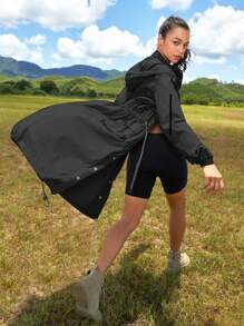 In My Nature 女士户外连帽防水长款雨衣 - 黑色 - 查看 2