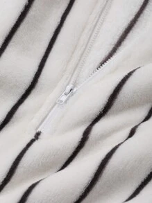 DAZY 男士条纹丝绒连帽卫衣，休闲日常穿着，秋季七分拉链款 - 彩色 - 查看 9