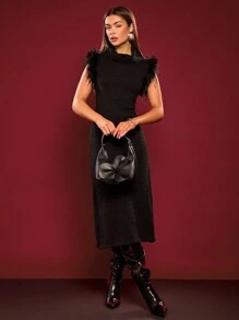 Glamine Vestido de suéter con cuello alto y esponjoso para mujer para otoño/invierno - Días festivos Navidad
