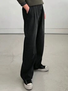 DAZY بنطلون جينز رجالي بجيوب مائلة ذو ساق واسعة باللون الأسود، ملابس كاجوال للخريف، عودة إلى ملابس المدرسة