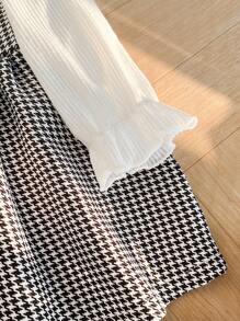 Baby Girl Houndstooth Patchwork Printed Dress, Autumn/Winter - Black - View 8