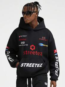 Manfinity VCAY Sudadera con capucha de manga larga holgada con estampado de letras para hombres, para otoño e invierno