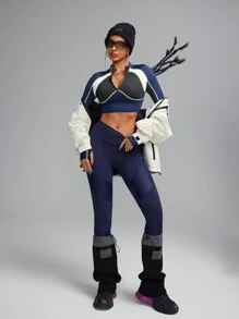 Innovista Tight Fit Cropped Colorblock Front Zipper Breathable Long Sleeve Sports Sweatshirts,Outfits T-Shirts Tops,Going Out,Party,Gym & Daily Casual,Festival,Fall Winter