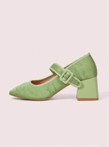 CUCCOO DOLLMOD Square Toe Green Sweet Square Heel High Heels For Women