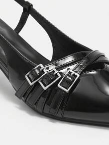 CUCCOO BIZCHIC Giày cao gót mũi nhọn đế thấp nhiều quai màu đen thời trang cho nữ, thường ngày, tiệc tùng, ngày lễ - màu đen - Xem 7