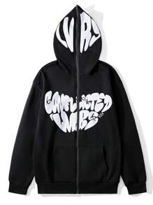 Manfinity Hypemode Męska bluza z kapturem i nadrukiem w minimalistycznym stylu, zapinana z przodu na suwak, do codziennego noszenia