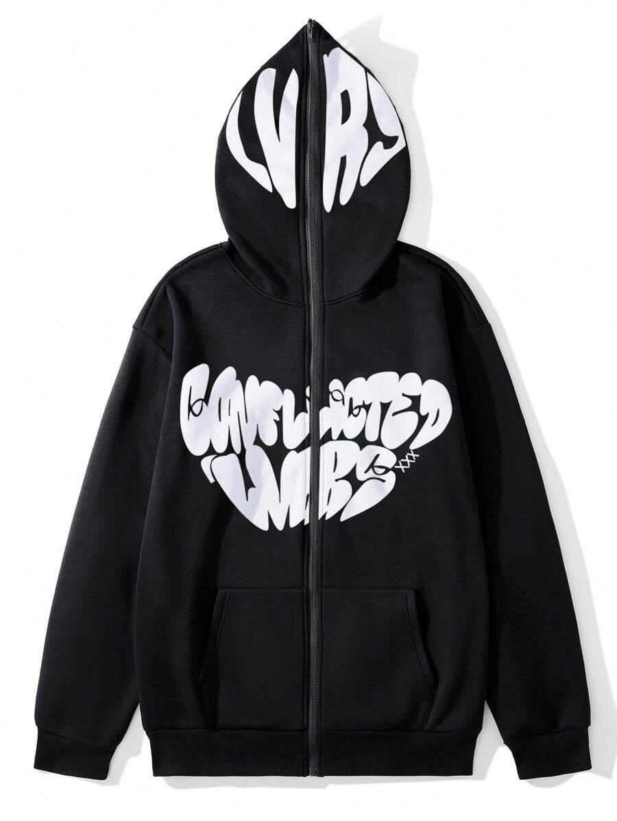 Manfinity Hypemode Męska bluza z kapturem i nadrukiem w minimalistycznym stylu, zapinana z przodu na suwak, do codziennego noszenia