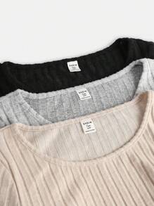 SHEIN Nastolatka 1 otrzymaj 2 za darmo 3 sztuki Czarny morelowy szary Jesień i zima All-Match Casual i sportowy ściągacz dzianinowy marszczony detal Długi rękaw T-shirt