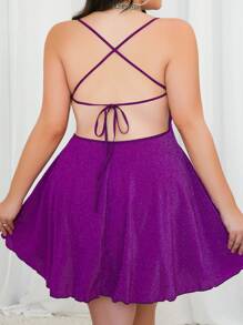 大码性感露背睡袍，带蝴蝶刺绣和系带 - 紫色 - 查看 2