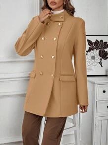 SHEIN Clasi Women's Elegant Stand Collar Metal Button Decoration Overcoat