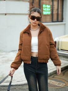 Teen Girl Reversible Stand Collar Thermal Lined Padded Coat, Winter - Maroon - View 6