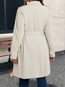 EMERY ROSE Plus Size Women Double-Breasted Adjustable Waist Belt Trench Coat ,Fall  Clothes - Apricot - View 6
