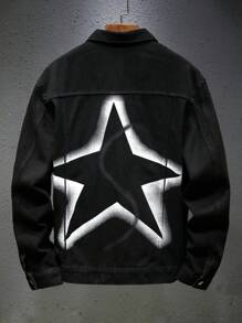 Manfinity EMRG Áo khoác nam Graffiti Star dáng rộng denim giặt đen - màu đen - Xem 2