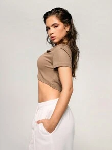 Athîral Women's Casual Solid Color Crop Top Tee