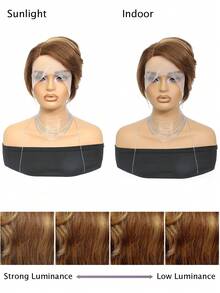 Tóc giả cắt Pixie ngắn màu Piano P4/27 Tóc giả ren phía trước T Part Tóc giả tóc người thẳng ngắn màu nổi bật - SP4/27 - Xem 8