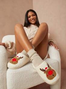 SHUZIA Women Cute Sherpa Furry Christmas Pattern Holiday Slippers - Multicolor - View 3