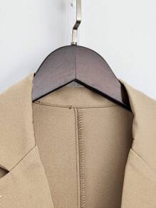 Franclia Bộ đồ vest và váy cài nút phía trước màu trơn cho nữ, phong cách tối giản - Màu Khaki - Xem 5