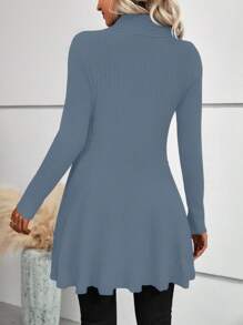 SHEIN LUNE 1 pieza Cárdigan elegante de manga larga de punto de unicolor, adecuado para el trabajo - Neblina azul - Ver 2