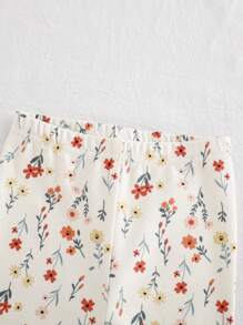 Cozy Pixies Conjunto de pijama de 2 piezas ajustado para bebé niña, con top de cuello redondo de manga larga de punto suave con estampado floral diminuto y pantalones