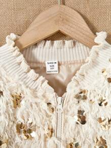 Chaqueta elegante y linda con flecos y lentejuelas versátil para niñas preadolescentes
