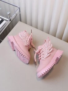 Botas de moda para niños, botas casuales para niñas para exterior, botas versátiles para vestir, zapatos antideslizantes de suela blanda para bebés y niños pequeños, para otoño/invierno - Rosa - Ver 5